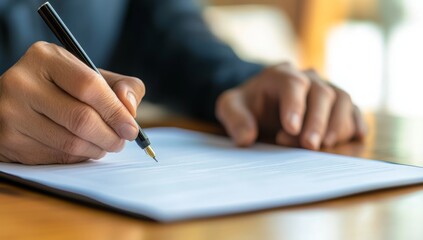 Businessperson signing document at desk