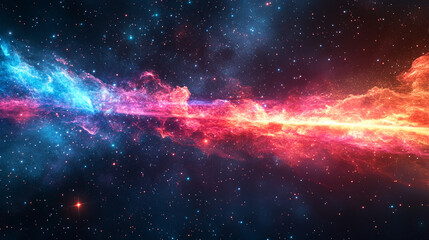 Obraz premium A futuristic 3D spaceflight illustration showing a hyper jump through space with radiant cosmic energy and vibrant nebula trails, symbolizing advanced technology and the limitless possibilities of exp