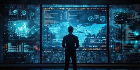 Large interactive touchscreen displaying network threats.