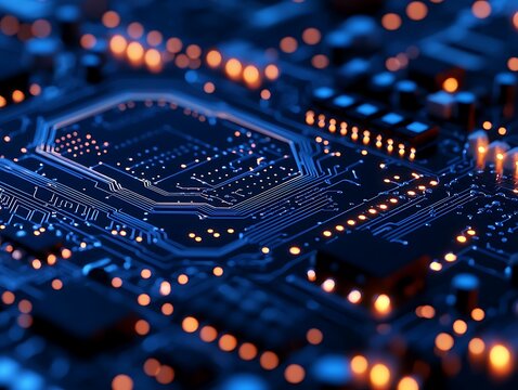 Circuit board glowing tech pattern blue dark