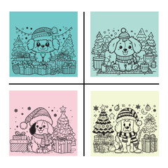 Obraz premium Bundle Kids coloring page featuring a holiday themed dog in a cartoon style, with thick lines, minimal detail, and no shading.