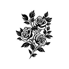 Rose Silhouette isolated on white background. Modern minimalist design for logo, tattoo, wall art, poster, packaging, stickers. Black ink sketch.