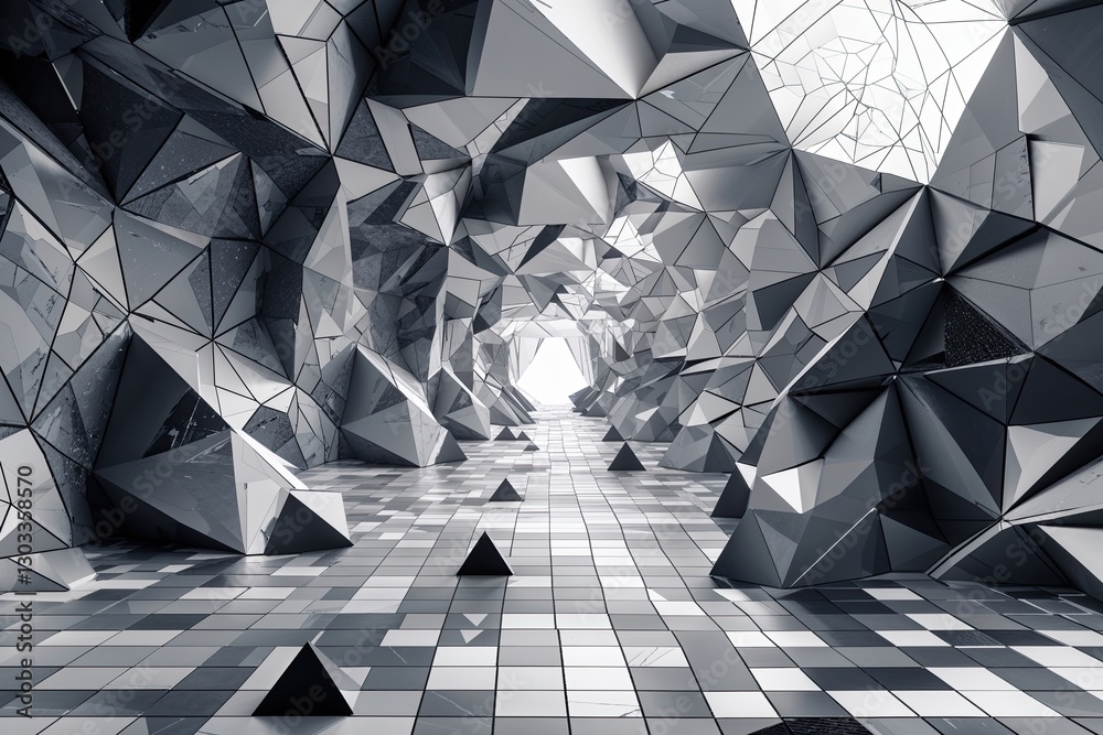 Wall mural grayscale triangle mosaic abstract digital data stream background