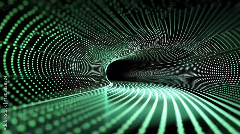 Poster green digital tunnel creates a mesmerizing illusion of depth against a dark backdrop, green digital 