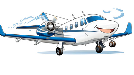 A cartoon airplane with a smiling face is flying in the sky. generated using AI