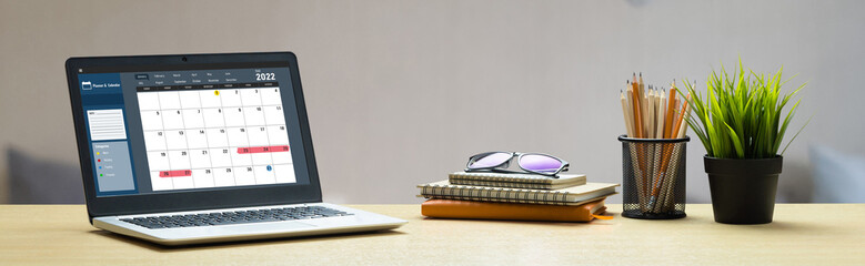 Calendar on computer software application for modish schedule planning for personal organizer and online business