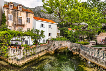 Idyllic village of Mlini in Dubrovnik archipelago view, south Dalmatia region of Croatia. Adriatic...