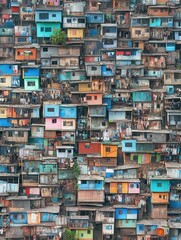Aerial view of densely populated slum housing showing poverty in mumbai india - obrazy, fototapety, plakaty