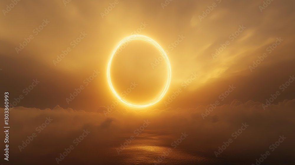 Poster a perfectly round eclipse with a soft halo of golden light