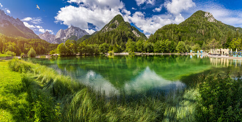 Jasna lake with beautiful mountains. Nature scenery in Triglav national park. Location: Triglav...
