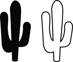 Cactus icon set. Cactus silhouette vector collection isolated on transparent background. Home plant flat and line element. Mexican desert plant pictogram. Wild cactus linear nature garden symbol