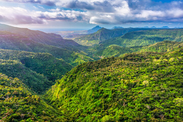 View on Black River Gorge National Park near Chamarel, Mauritius. Black River Gorges National Park on Mauritius. The park protects most of the island's remaining rainforest.