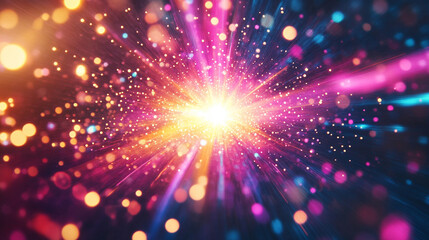 Obraz premium A vibrant holographic solar flare bursts through a cosmic display, symbolizing the intersection of futuristic technology and natural energy, capturing the awe-inspiring force of the universe's power. 