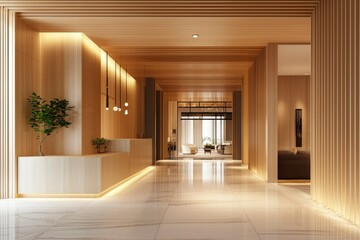 Obraz premium Hotel Lobby Entrance Modern Interior Design with Waiting Area, light fixture, plant