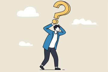 Obraz premium Anonymous businessman person, candidate or mention employee, who is this man, uncertainty, important person or unknown concept, anonymous businessman with question mark head unknown person.