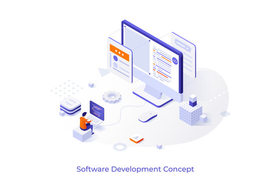 Modern Isometric Business Illustration. Vector