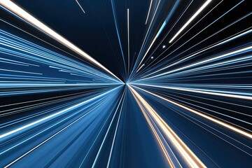Fototapeta premium Three Dimensional Glowing Lines on Abstract Blue Background with Black Accents and Motion Blur for Innovative Movement Concepts