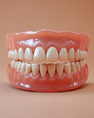 Obraz premium Set of Artificial Teeth and Gums for Medical Dental Prosthetic Healthcare with Muted Light