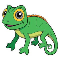 Obraz premium Chameleon, Green, Cartoon, Vector Illustration, White Background