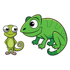 Fototapeta premium Chameleon, green, cartoon, cute, white background, vector illustration