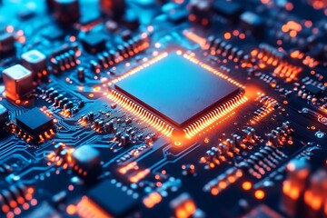 Circuit CPU processing data on motherboard