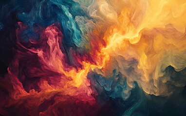A vibrant abstract artwork showcasing swirling colors of blue, orange, and red, creating a dynamic visual experience.