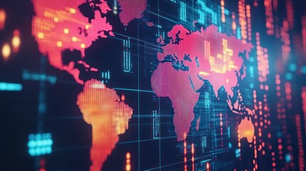 Obraz premium Global network, digital world map with data flow.