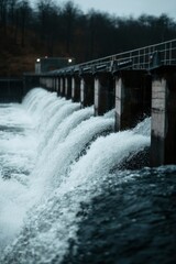 Cascading Water Over Dam, Scenic Landscape, Power Generation, Fresh Water Source