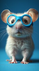 Cute Mouse in Glasses on Blue Background