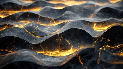 Glowing lava flowing through cracked dark stone waves.