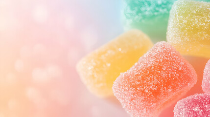 Fototapeta premium Colorful gummy candies with a sparkling sugar coating, perfect for sweet treats and desserts.