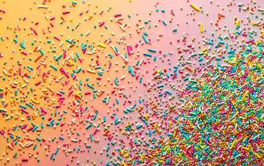 Colorful sprinkles scattered on a vibrant background, perfect for adding a festive touch to desserts.