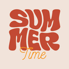 Summer time logo, sticker, label design with cool typography vector illustration. Beach vibes summer greeting card, banner, sticker, label, tags. Retro lettering for summer holiday celebration.