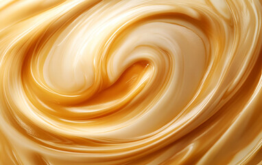 Creamy caramel sauce with smooth texture, perfect for desserts or pastries, enhancing flavors with sweet richness.