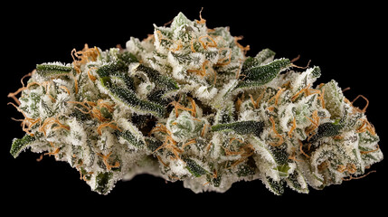 Closeup of cannabis, green leaves and trichome-rich buds. Organic marijuana grow, nature's healing power, rich in THC and CBD