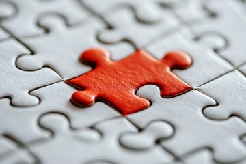 Red puzzle piece fitting into white puzzle symbolizing customized solutions
