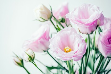 Obraz premium Soft pink eustoma flowers on a white background