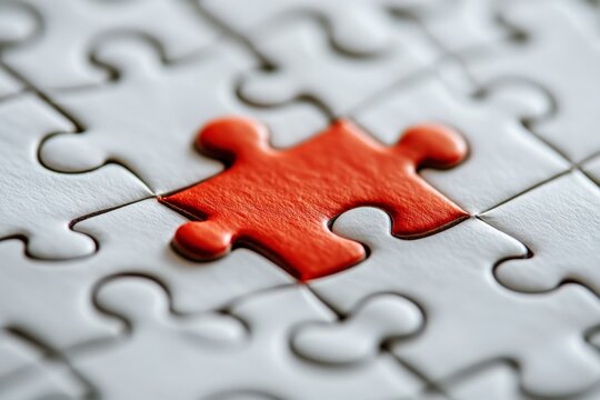 Red puzzle piece fitting into white puzzle symbolizing customized solutions