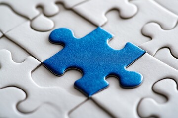 Close-up of a blue puzzle, business problem-solving, tailored solutions, teamwork, and strategic thinking