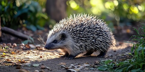 Spiky porcupine cautiously exploring its surroundings