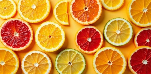 Obraz premium Creative composition of sliced citrus fruits in geometric pattern, lime, creative