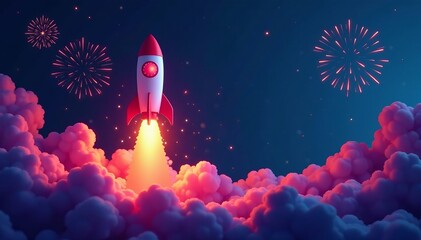 Digital illustration of geometric firework rockets, polygonal, design
