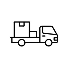 Fototapeta premium Delivery truck icon with boxes, symbolizes transport and logistics, black outline, modern design
