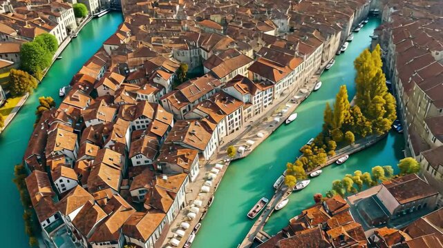 Exploring the beauty of old town Mels Sa from above with stunning waterways and historic architecture, Aerial view around the old town of the city Mels, Sargans in Switzerland on a sunny day in