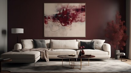 stylish living room decor burgundy wall neutral theme high resolution hd picture