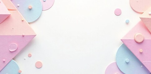 Soft pastel triangles and circles overlapping on white background, colorful, artistic