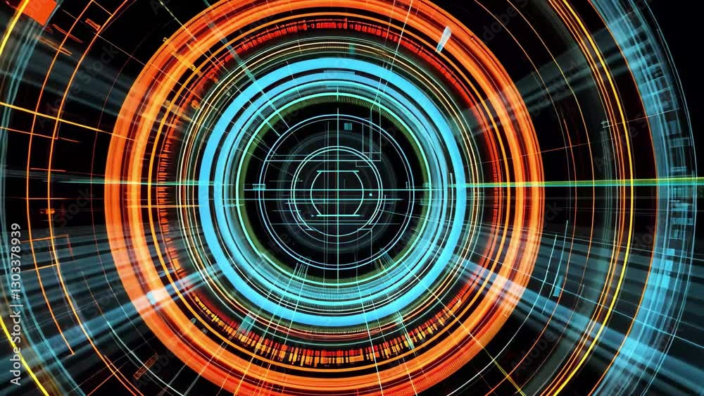 Fototapete Scope scanning and data processing visualization over a black background showcasing dynamic patterns, scope scanning and data processing over black background