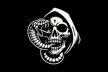 Obraz premium skull head and snake Dark art black and white illustration