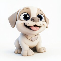 Obraz premium 3D cartoon, cute baby bulldog, white background, soft colors