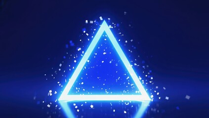 Illuminated Blue Triangle with Floating Particles on Dark Background